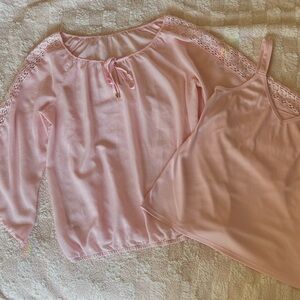 Baby Pink Sheer Lace Tank Top Long Sleeve Set Size M